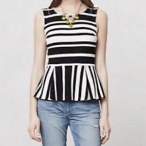 Anthropologie Peplum Blouse‎ Top Black White Striped Sleeveless Womens Size S